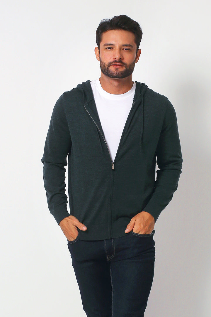 Merino Wool Full Zip Hoodie Sweater | ROMEO NYC