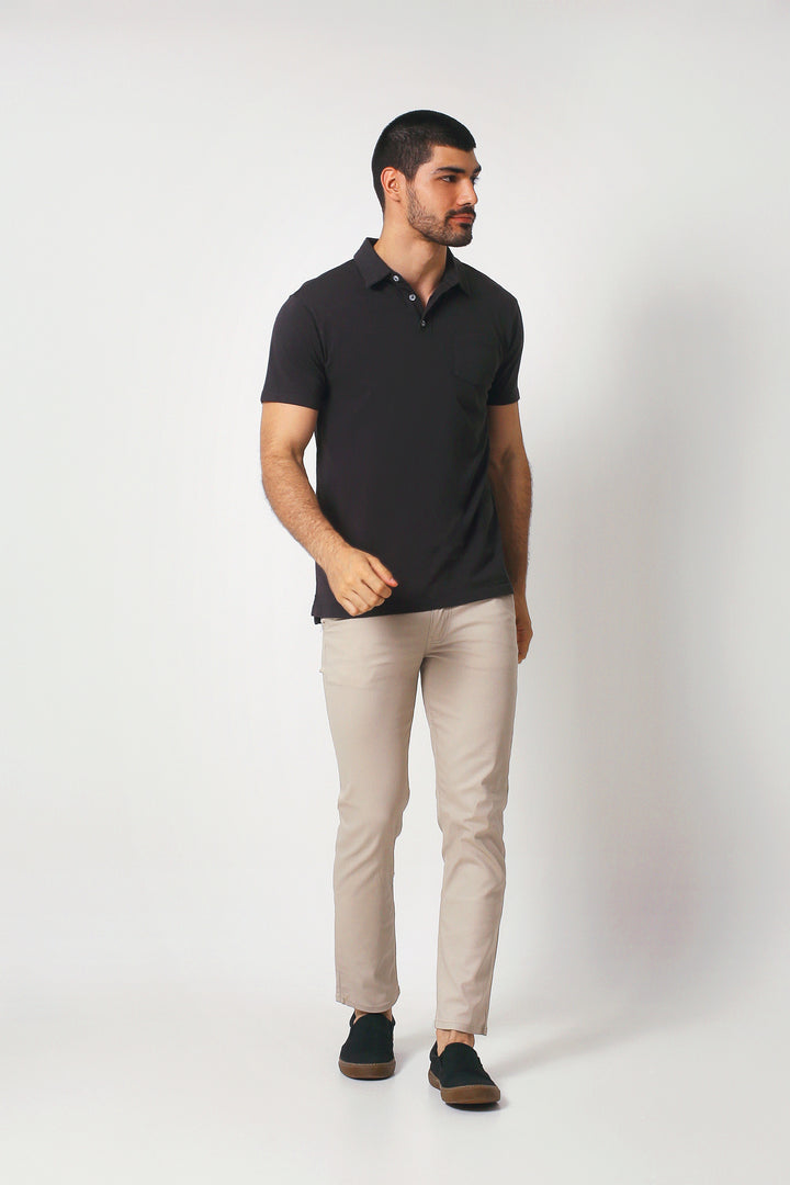 Washed Cotton Jersey Pocket Polo