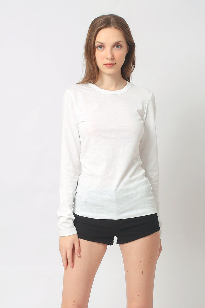 Slub Cotton Long Sleeve Crew Neck T-Shirt|Women's Shirts & Tops|ROMEO NYC